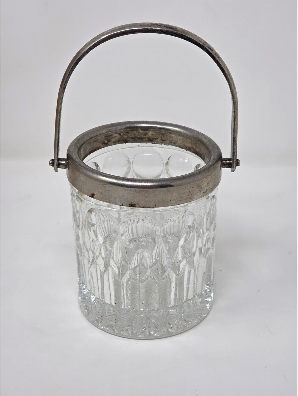 Vintage French Crystal D'Arques Glass Ice Bucket Clear Chrome Handle 5”
